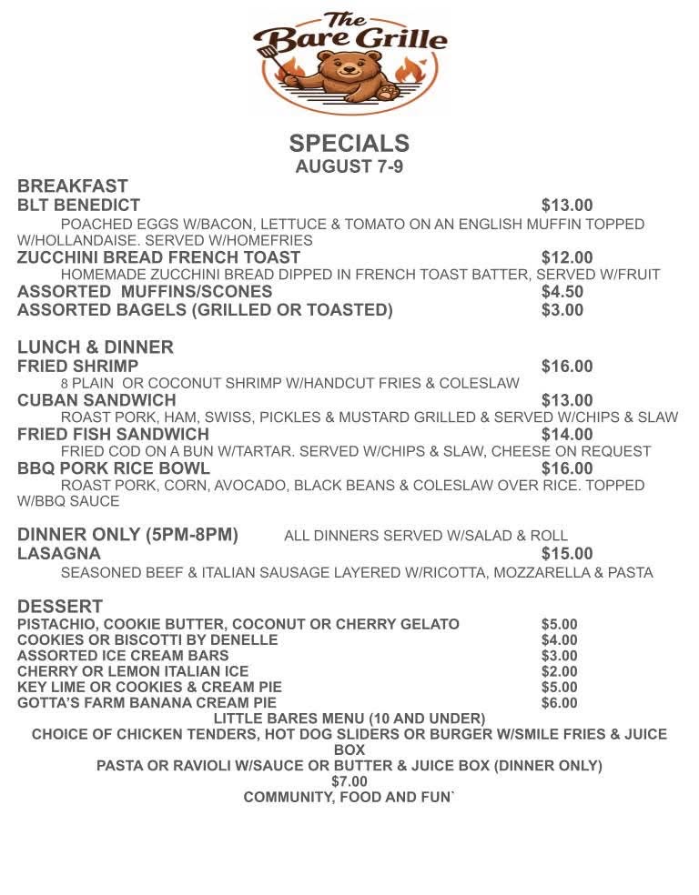 Bare Grille Weekend Specials